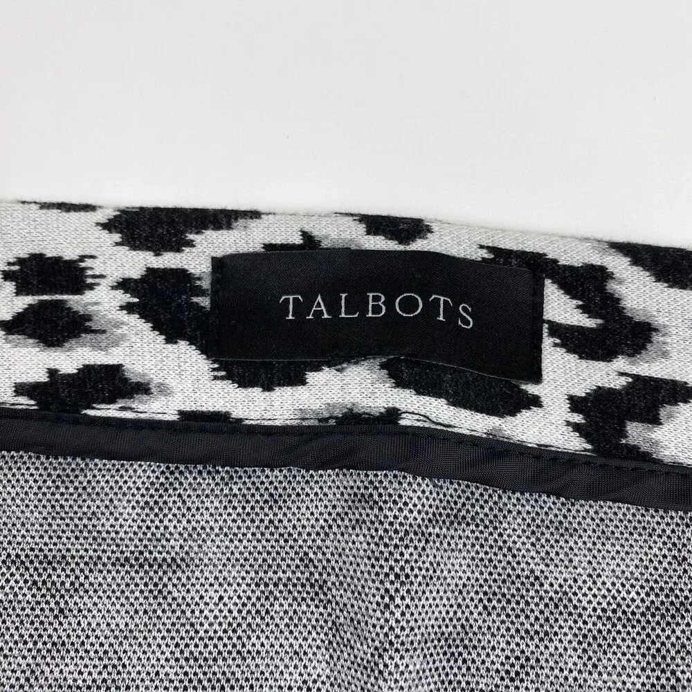 Talbots Skirt Womens Pencil Leopard Print Sz 10 White Black Stretch Mature Glam